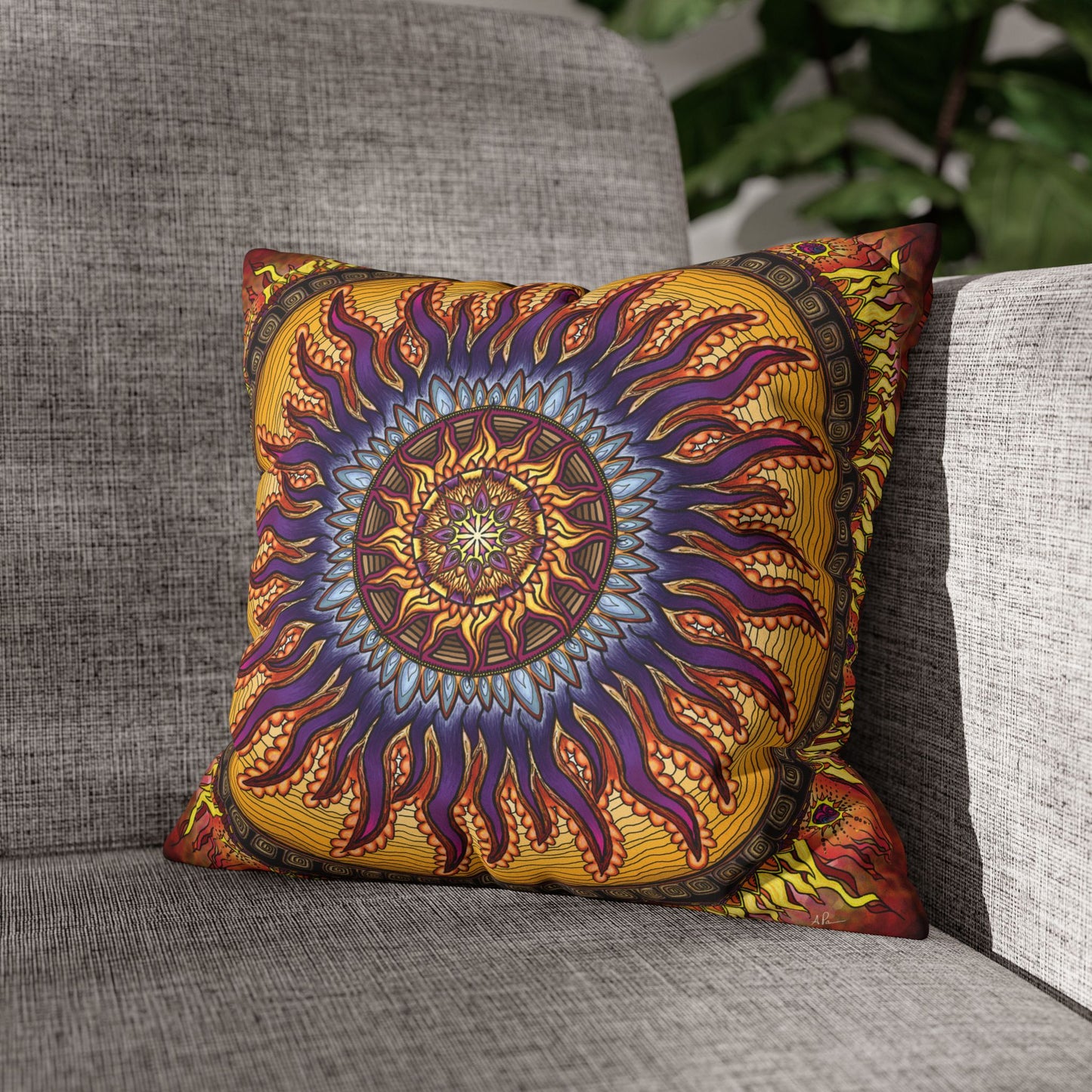 Pacio, Adam - Solar Disc Mandala - Suede Square Pillowcase