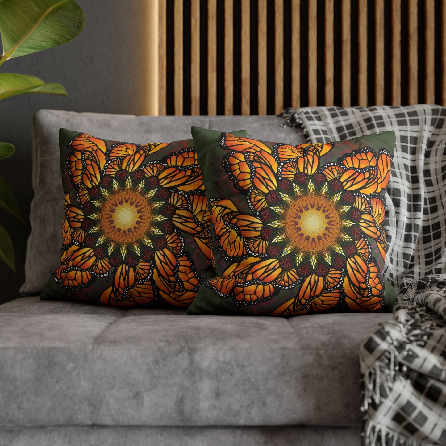 Monarch Butterfly Mandala - Faux Suede Square Pillowcase