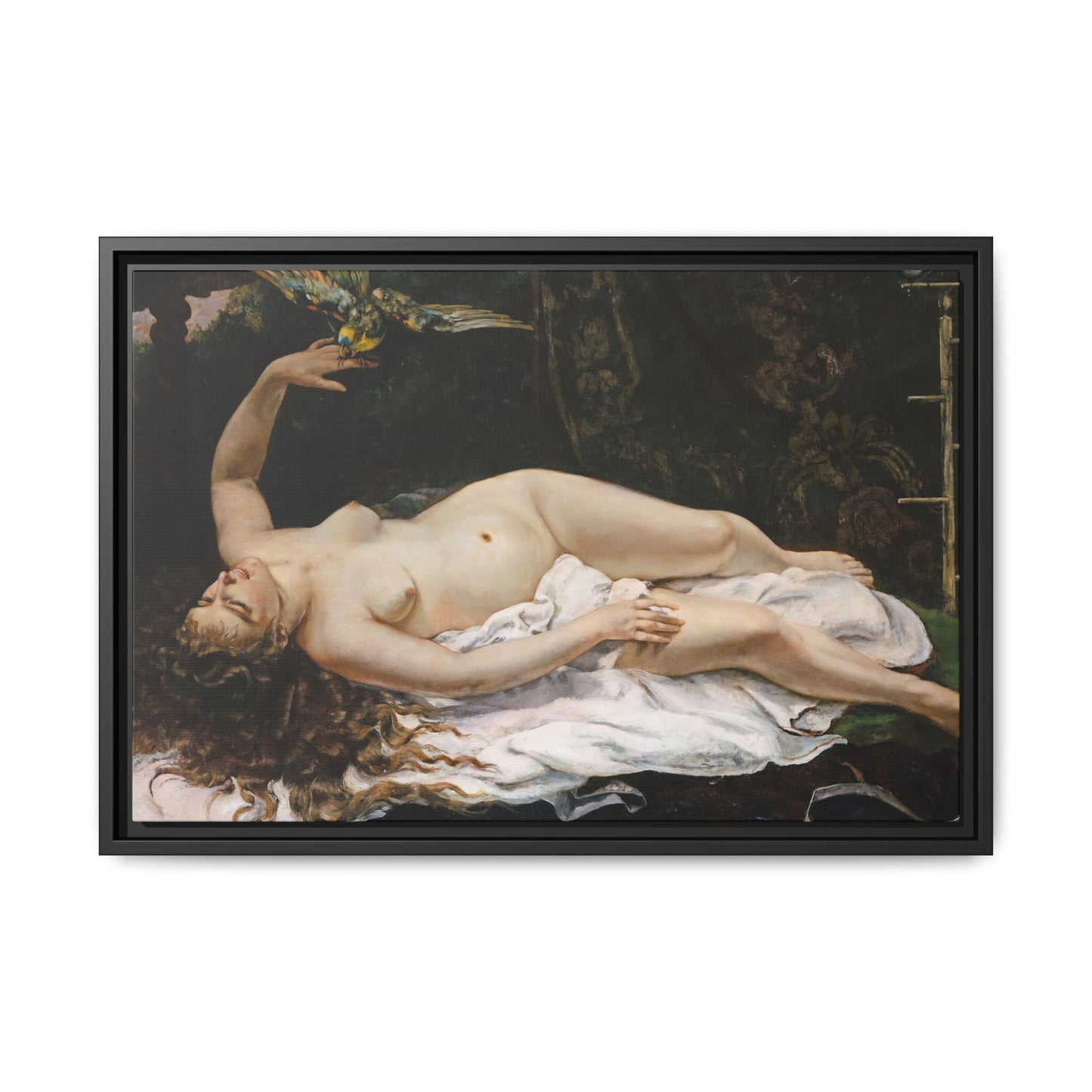 Courbet, Gustave - Woman with a Parrot (1866) - Matte Canvas, Framed