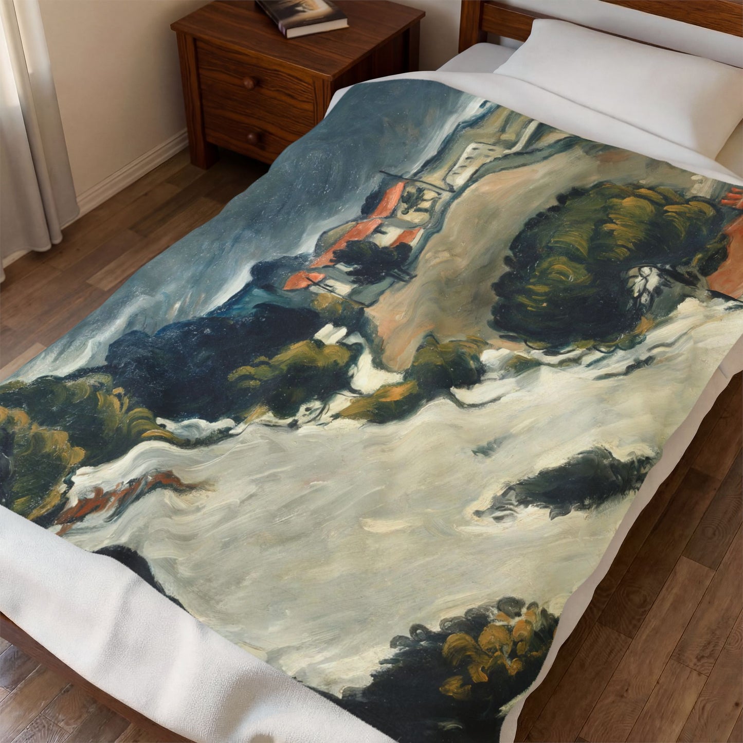 Cézanne, Paul - L’Estaque, Melting Snow (1870) - Velveteen Plush Blanket