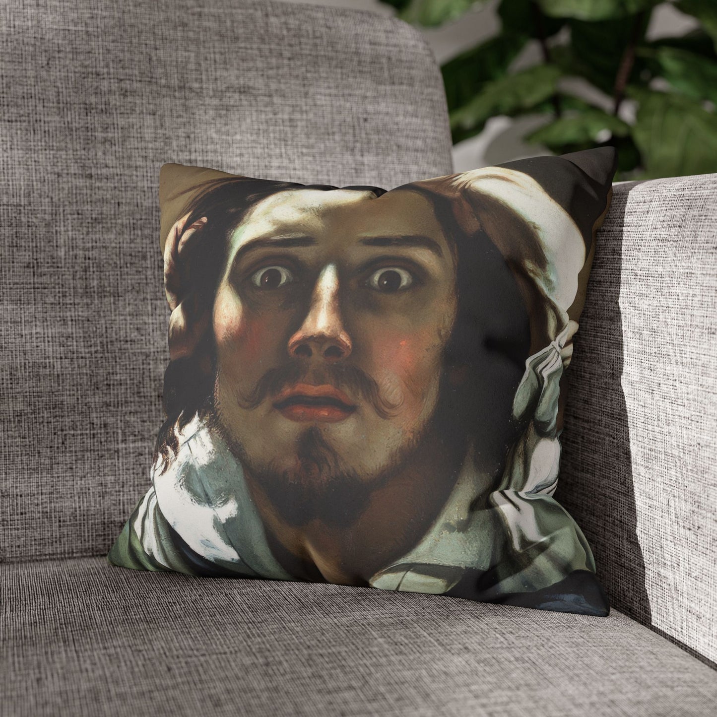 Courbet, Gustave - The Desperate Man (1843) - Suede Square Pillowcase