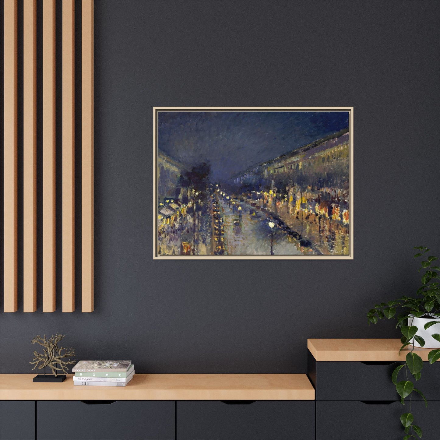 Pissarro, Camille - The Boulevard Montmartre At Night (1897) - Matte Canvas, Framed