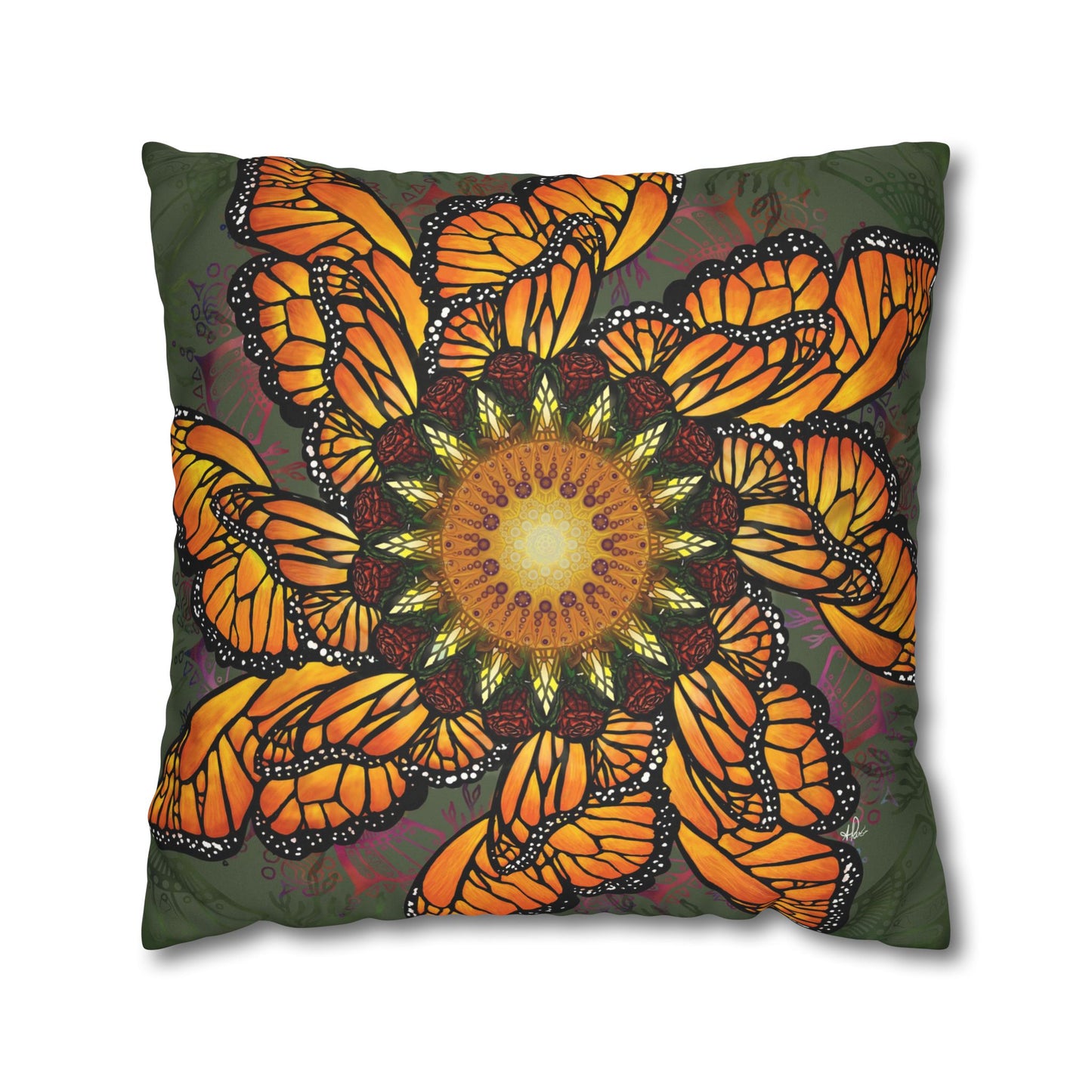 Monarch Butterfly Mandala - Faux Suede Square Pillowcase