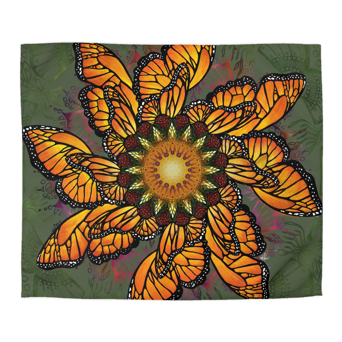 Pacio, Adam - Monarch Butterfly Mandala - Microfiber Duvet Cover
