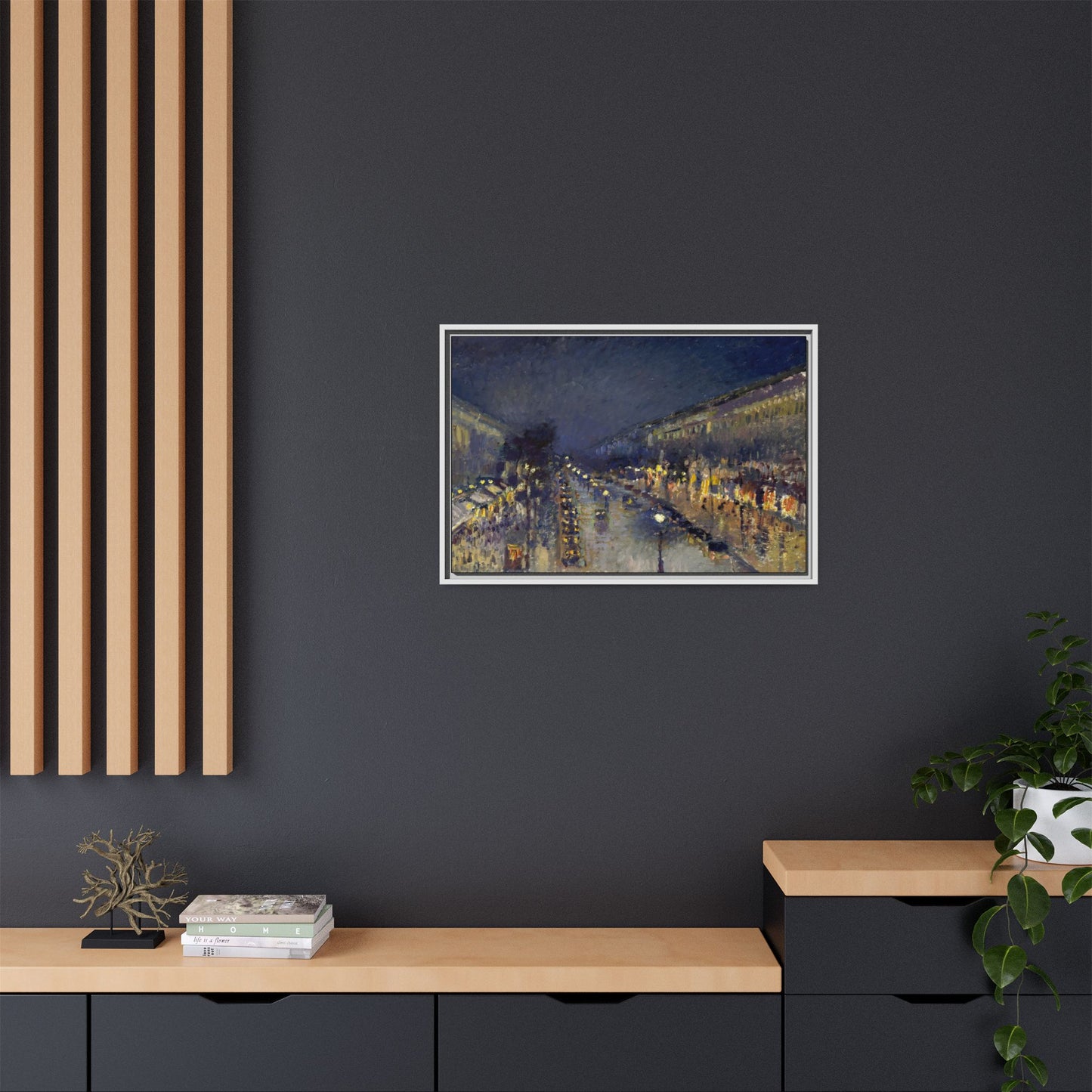 Pissarro, Camille - The Boulevard Montmartre At Night (1897) - Matte Canvas, Framed