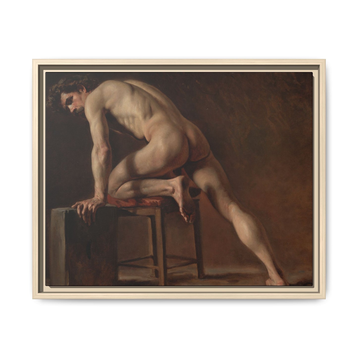 Courbet, Gustave - Study of a Nude Man (1840) - Matte Canvas, Framed