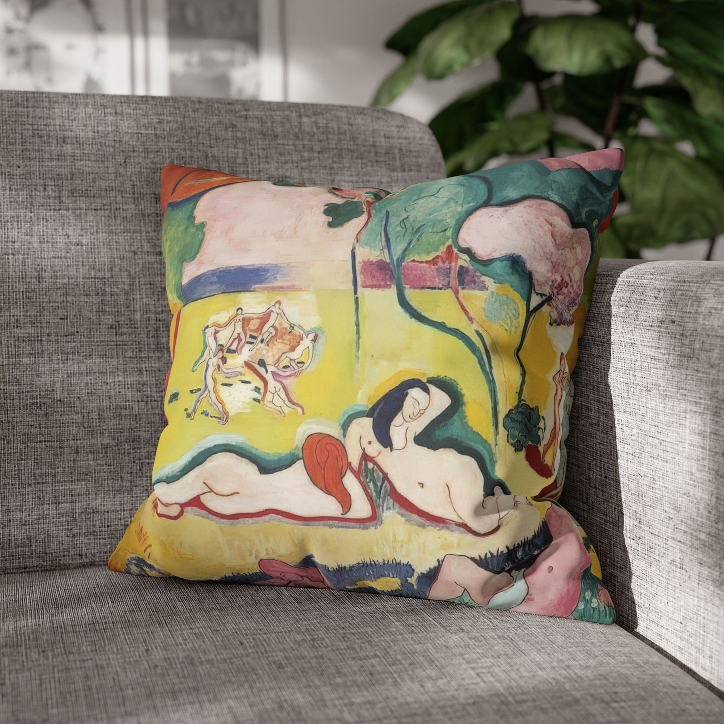 Matisse, Henri - The Joy of Life (1905) - Suede Square Pillowcase