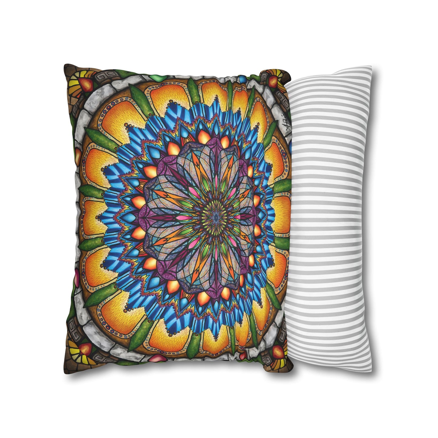 Pacio, Adam - Emerald Arrows Mandala - Suede Square Pillowcase