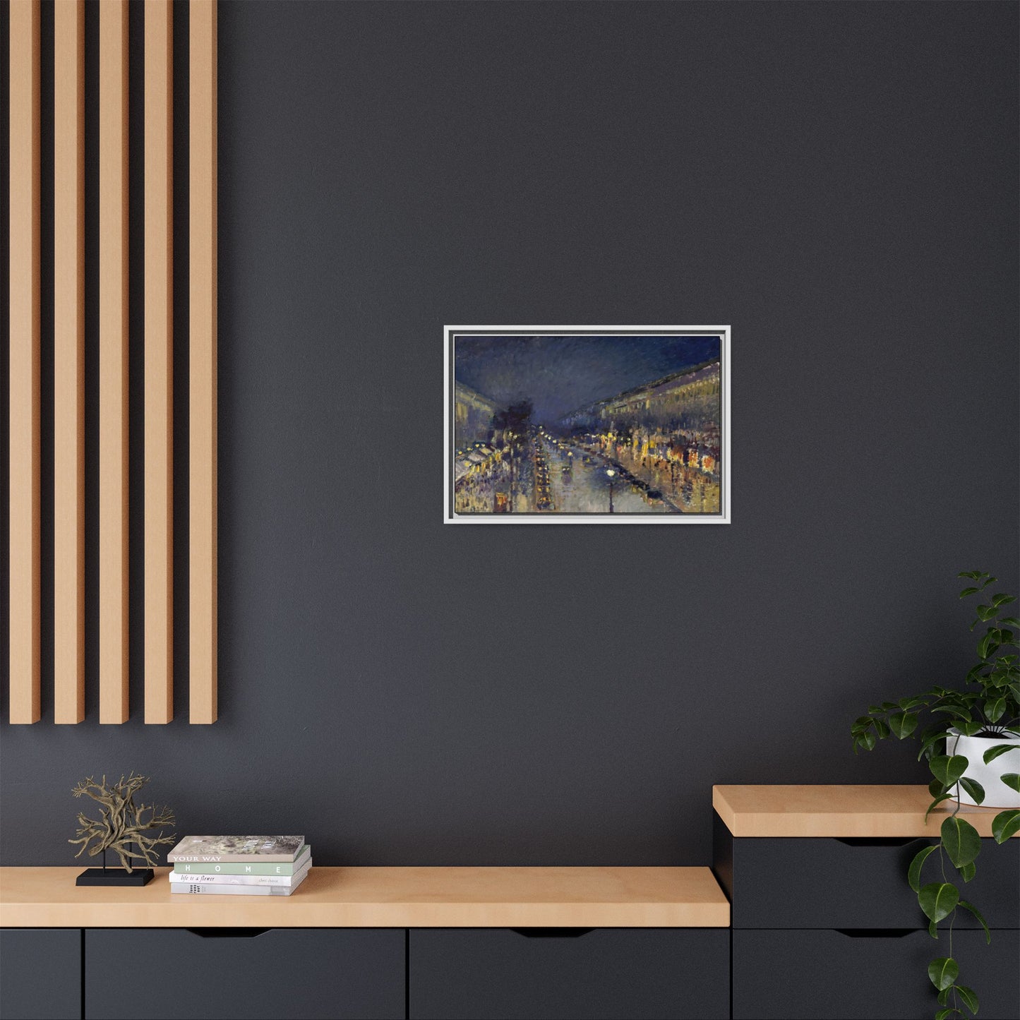 Pissarro, Camille - The Boulevard Montmartre At Night (1897) - Matte Canvas, Framed