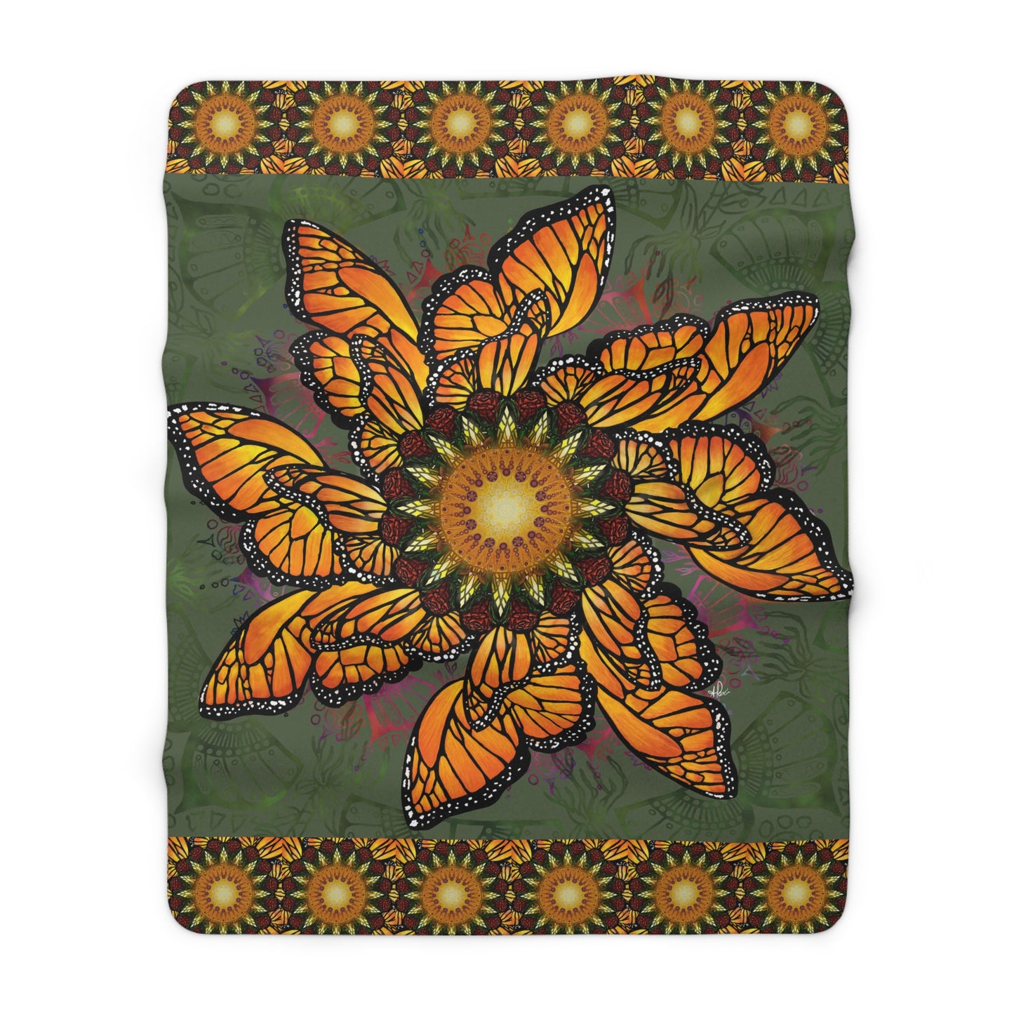 Pacio, Adam - Monarch Buttefly Mandala - Sherpa Fleece Blanket