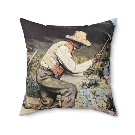 Courbet, Gustave - The Stone Breakers (1850) - Suede Square Pillow