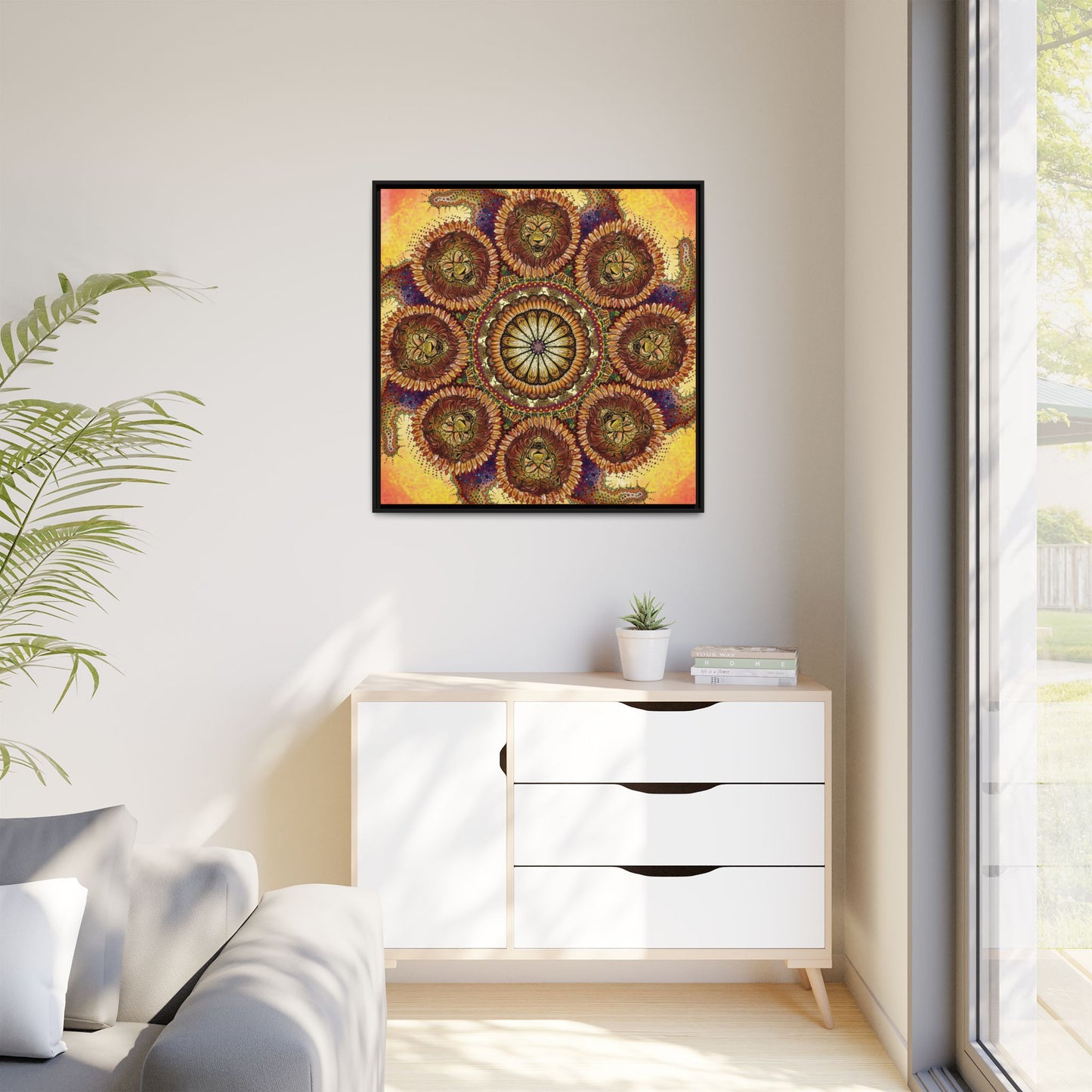 Lion Summer Mandala - Framed Matte Canvas