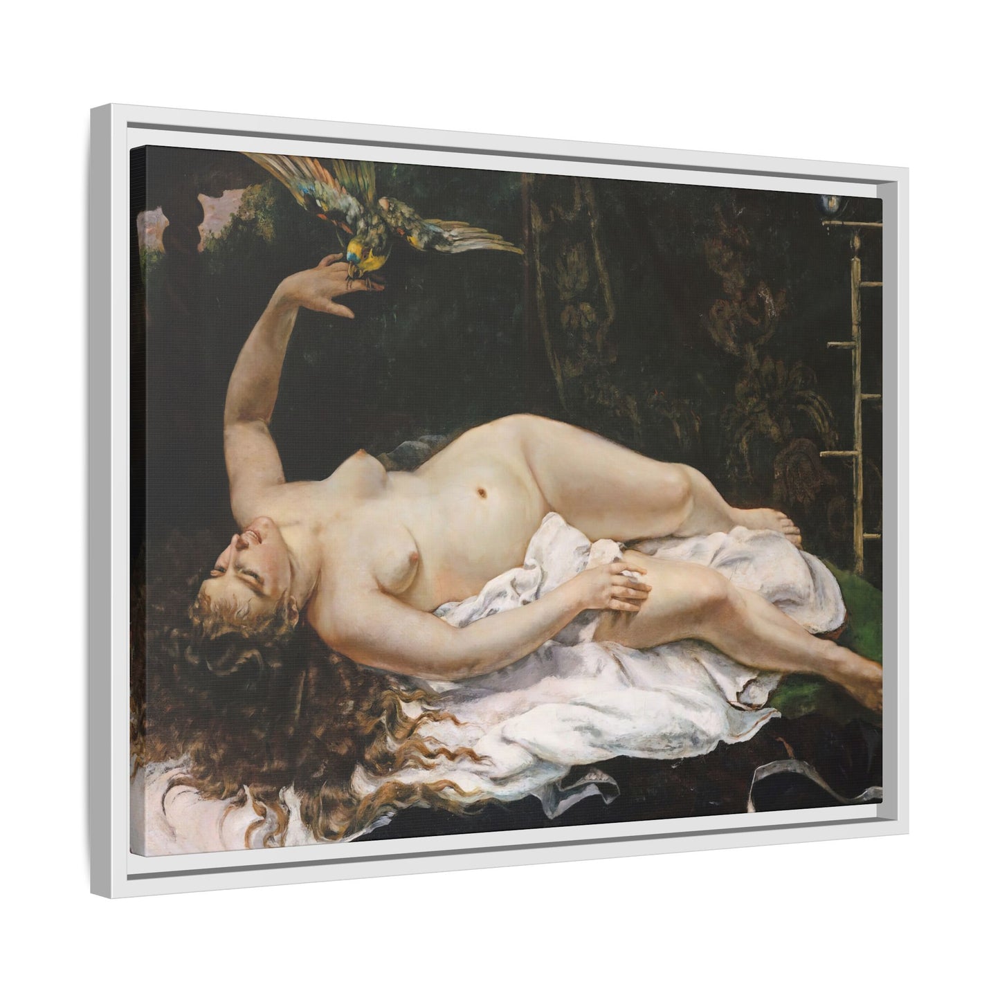 Courbet, Gustave - Woman with a Parrot (1866) - Matte Canvas, Framed