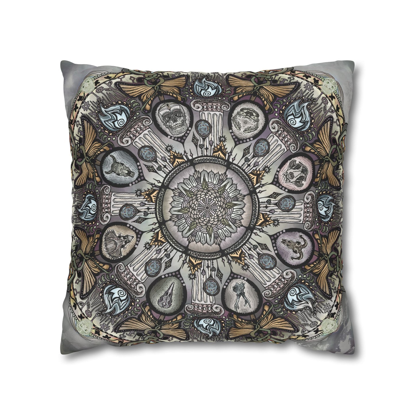 Pacio, Adam - Memento Mori Mandala - Suede Square Pillowcase