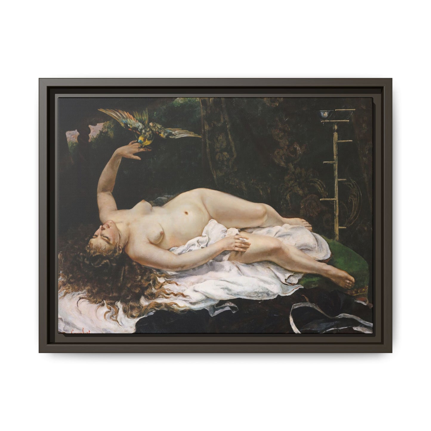 Courbet, Gustave - Woman with a Parrot (1866) - Matte Canvas, Framed
