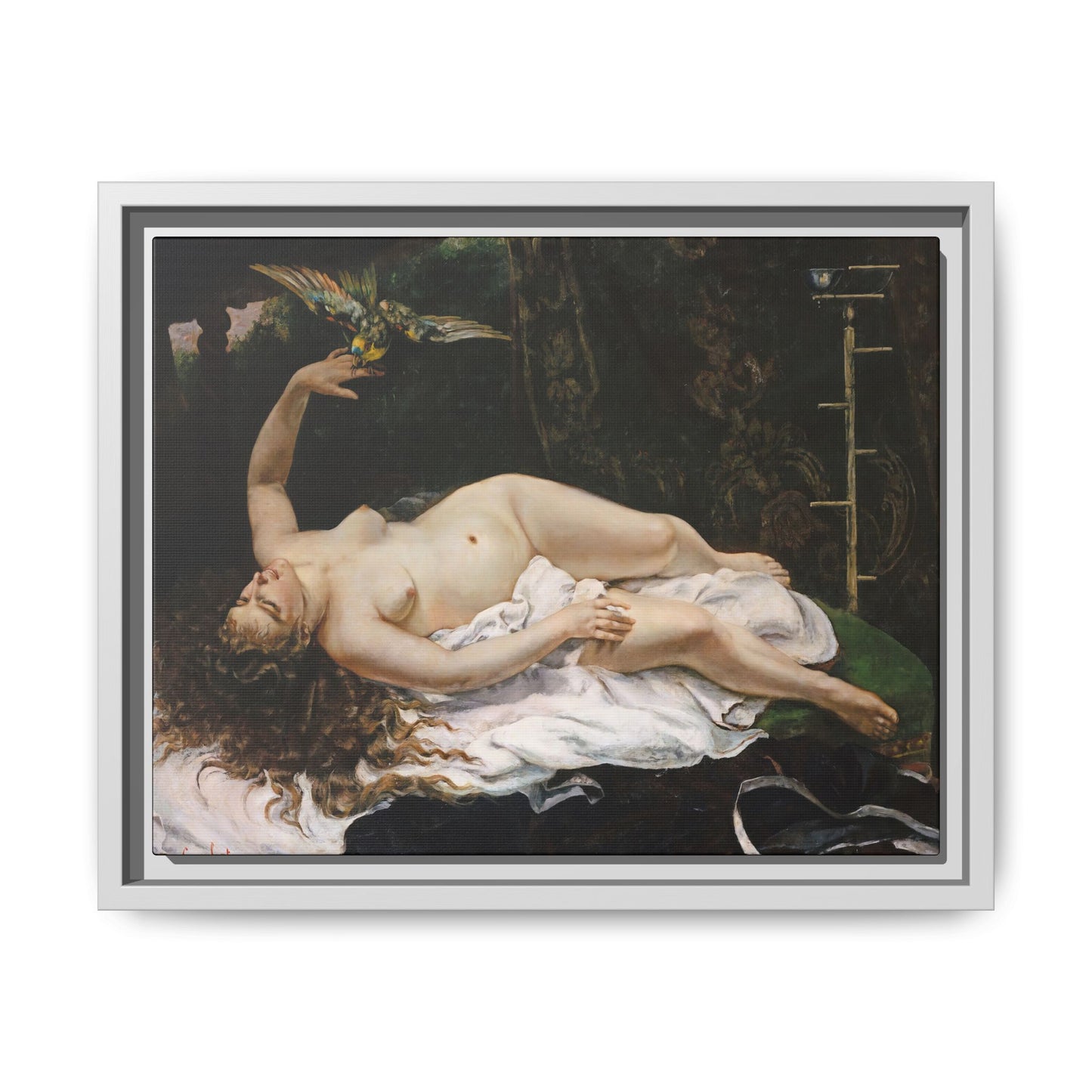 Courbet, Gustave - Woman with a Parrot (1866) - Matte Canvas, Framed