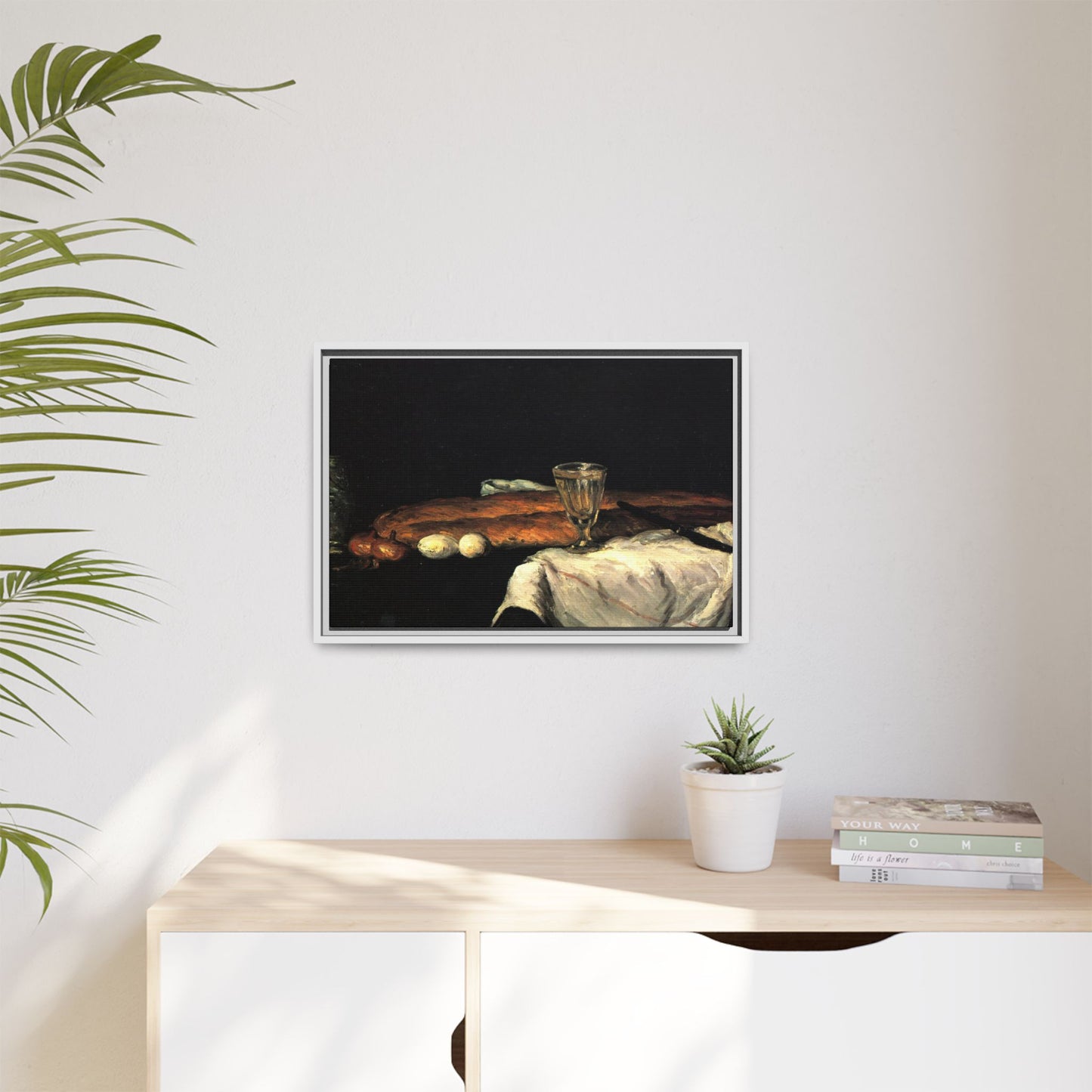 Cézanne, Paul - Still Life with Bread and Eggs (1865) - Matte Canvas, Framed