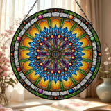 Emerald Arrows Mandala - Stained Glass Suncatcher