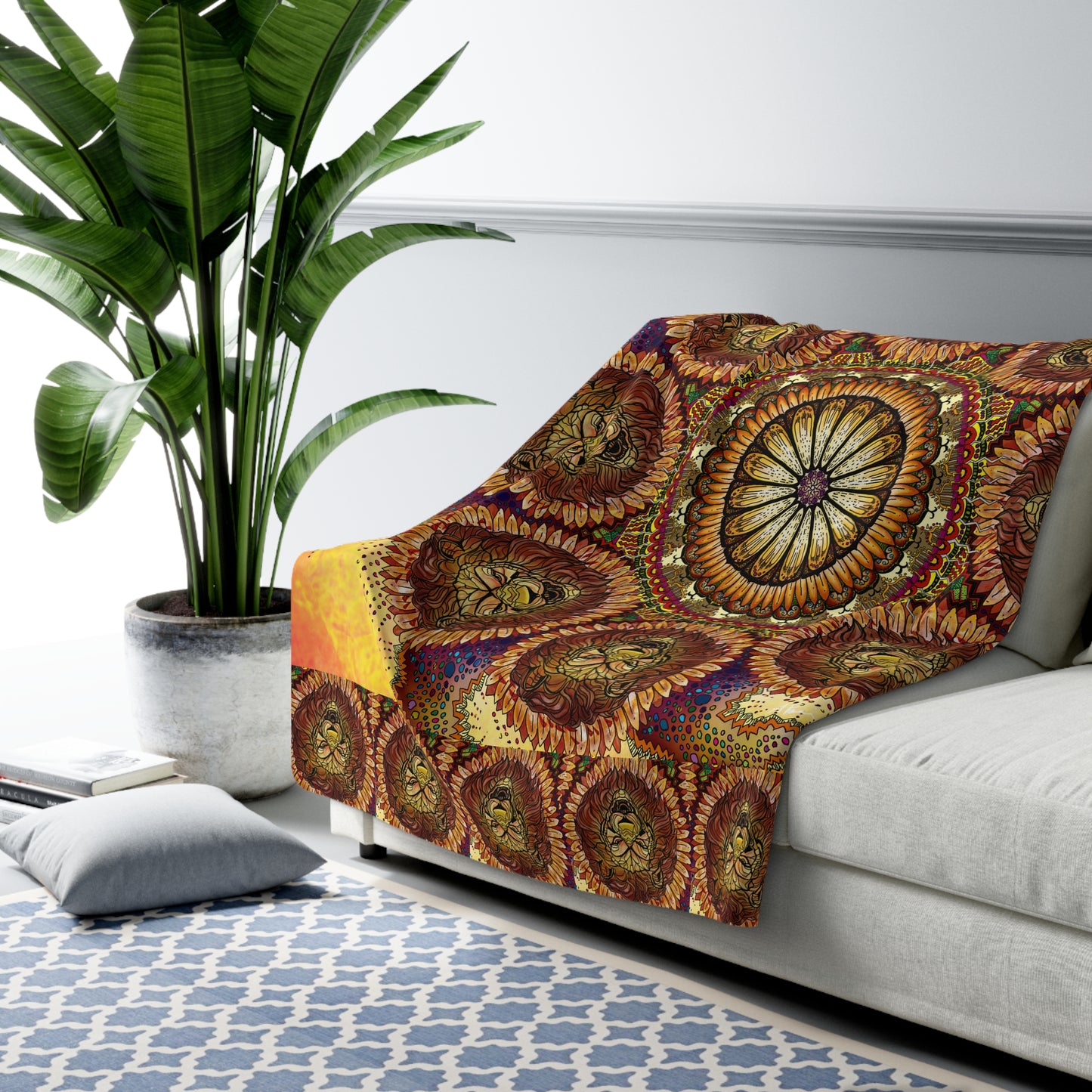 Lion Summer Mandala - Sherpa Fleece Blanket