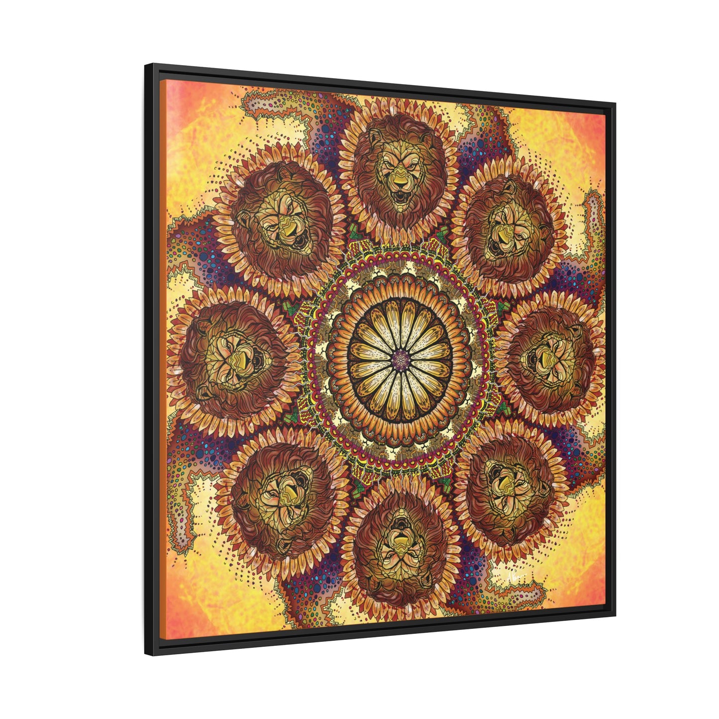 Lion Summer Mandala - Framed Matte Canvas