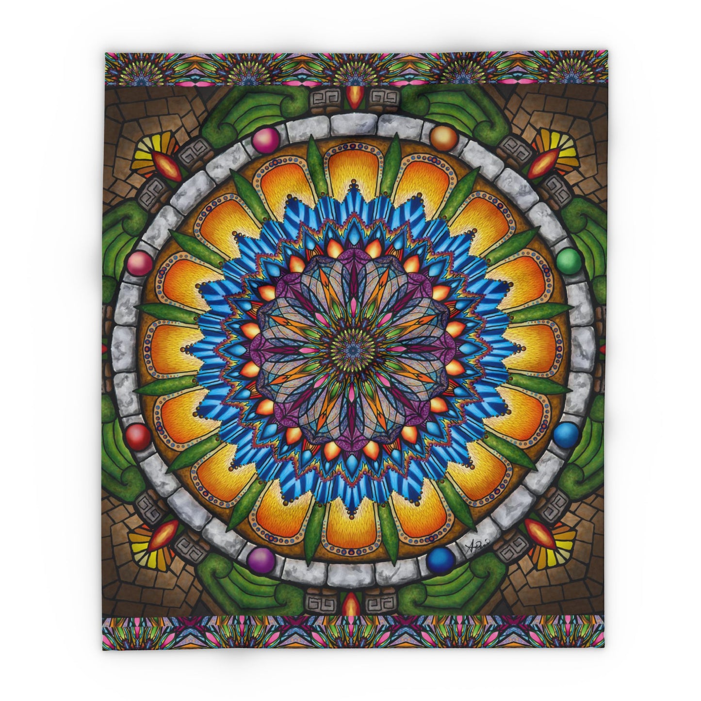 Emerald Arrows Mandala - Arctic Fleece Blanket