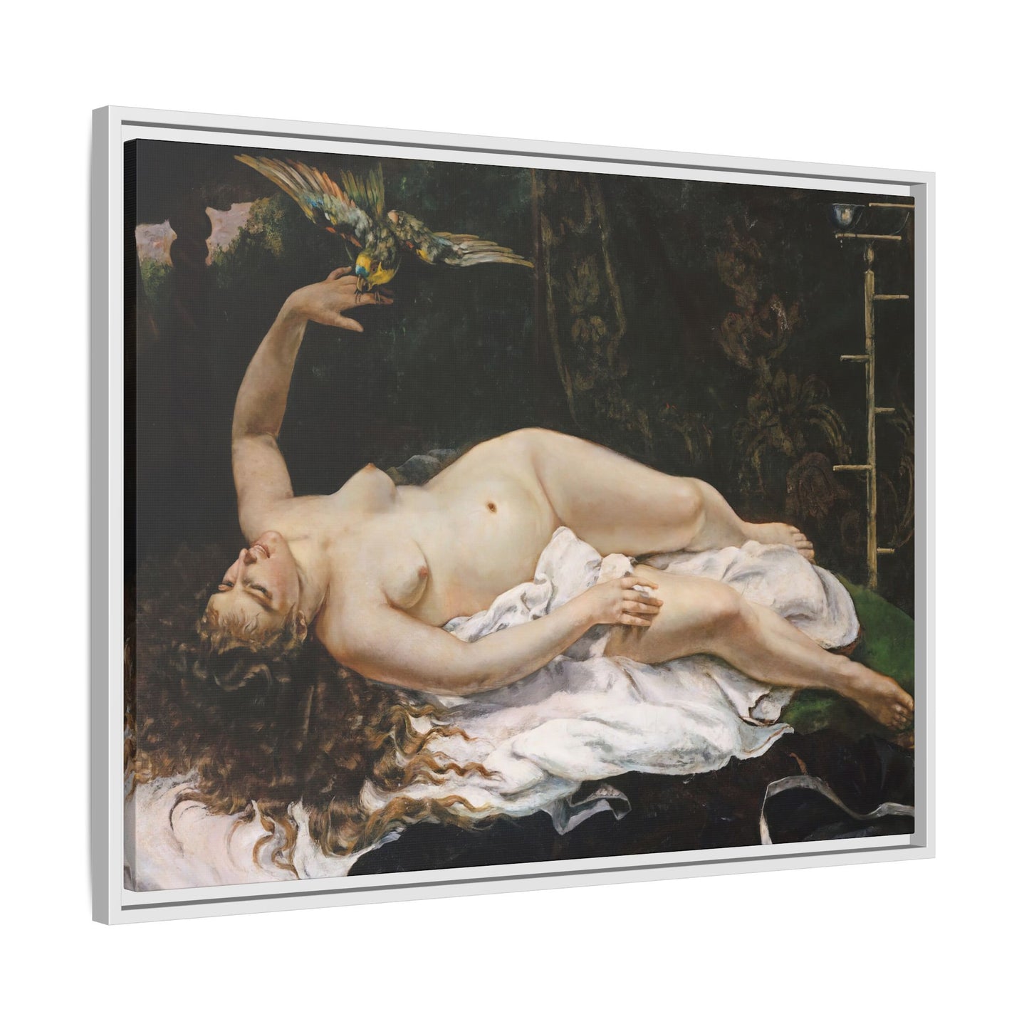 Courbet, Gustave - Woman with a Parrot (1866) - Matte Canvas, Framed