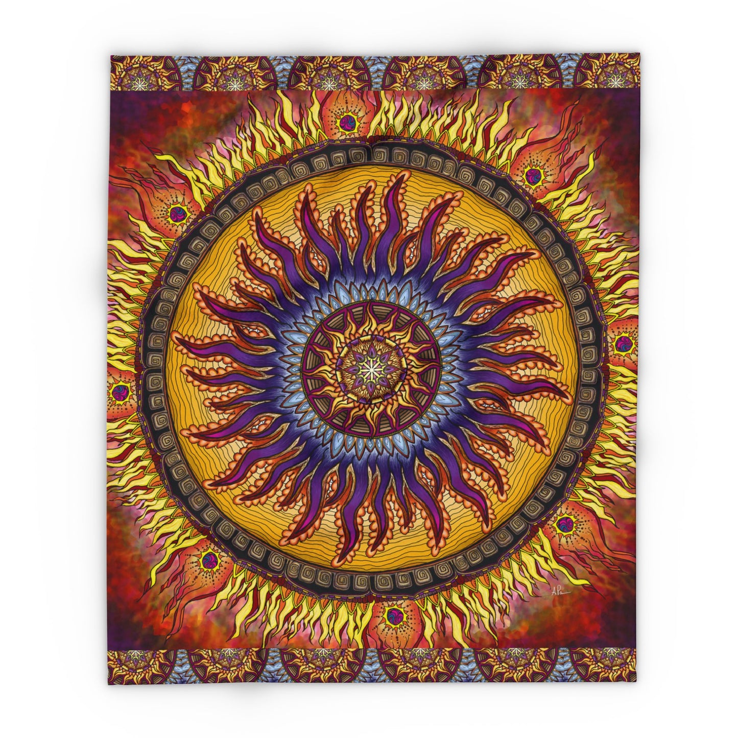 Solar Disc Mandala - Arctic Fleece Blanket