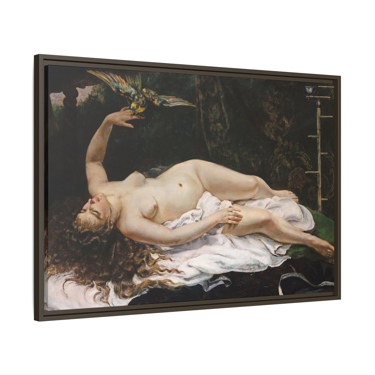 Courbet, Gustave - Woman with a Parrot (1866) - Matte Canvas, Framed