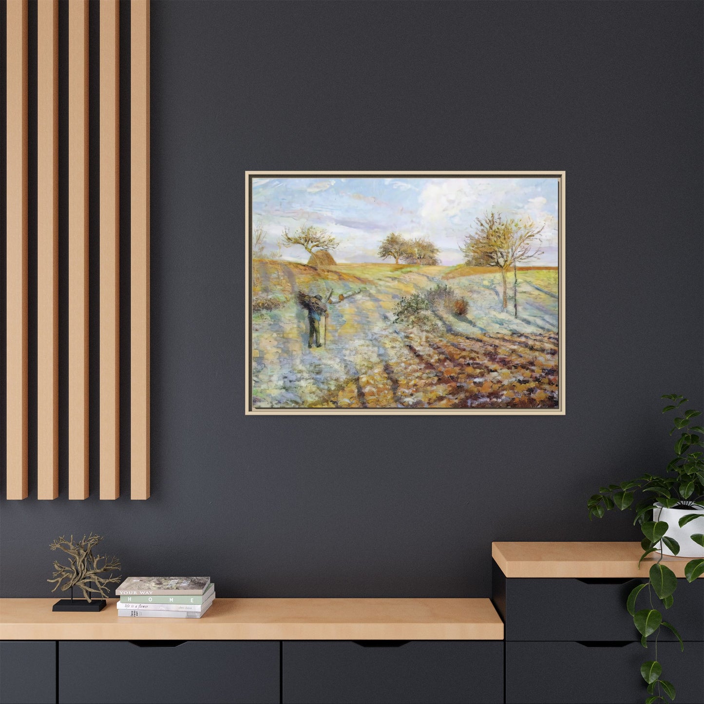 Pissarro, Camille - Hoarfrost (1873) - Matte Canvas, Framed