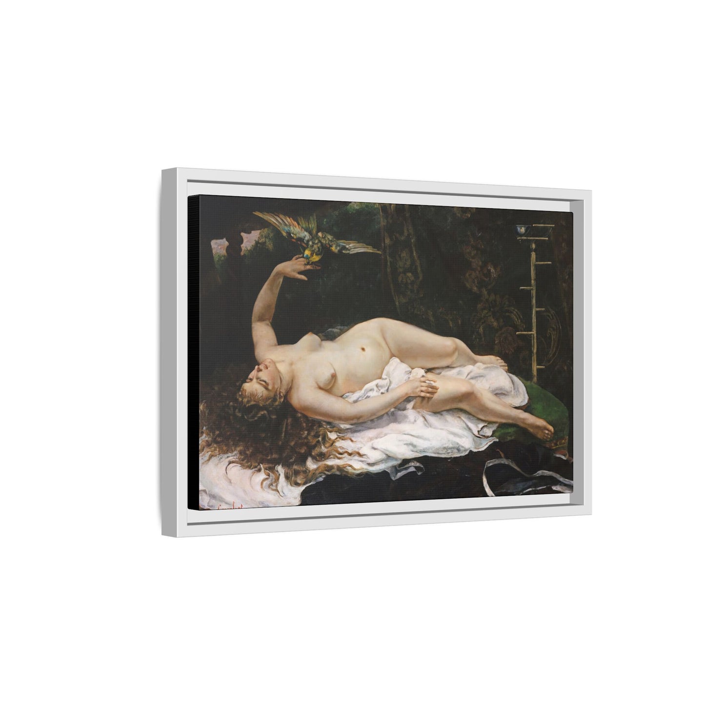 Courbet, Gustave - Woman with a Parrot (1866) - Matte Canvas, Framed