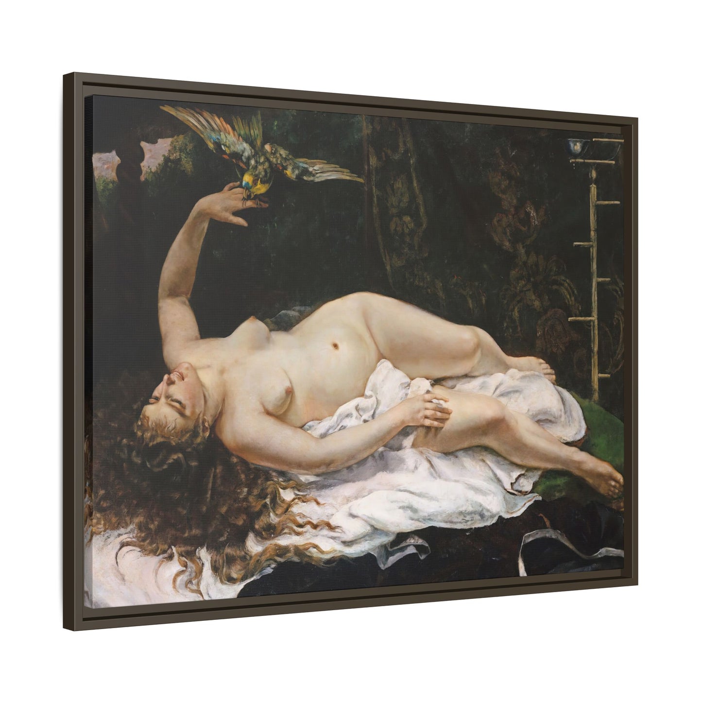 Courbet, Gustave - Woman with a Parrot (1866) - Matte Canvas, Framed