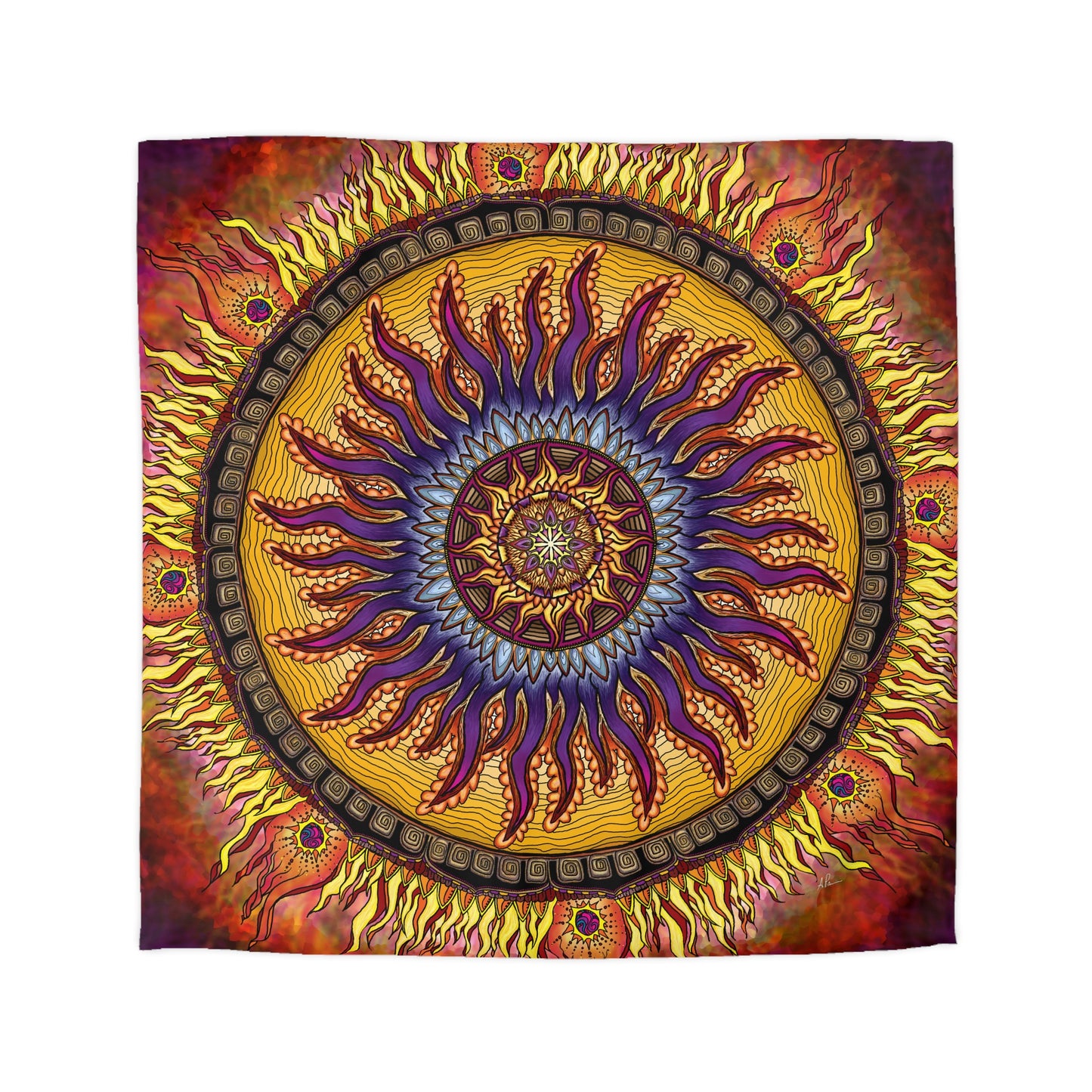 Solar Disc Mandala - Microfiber Duvet Cover