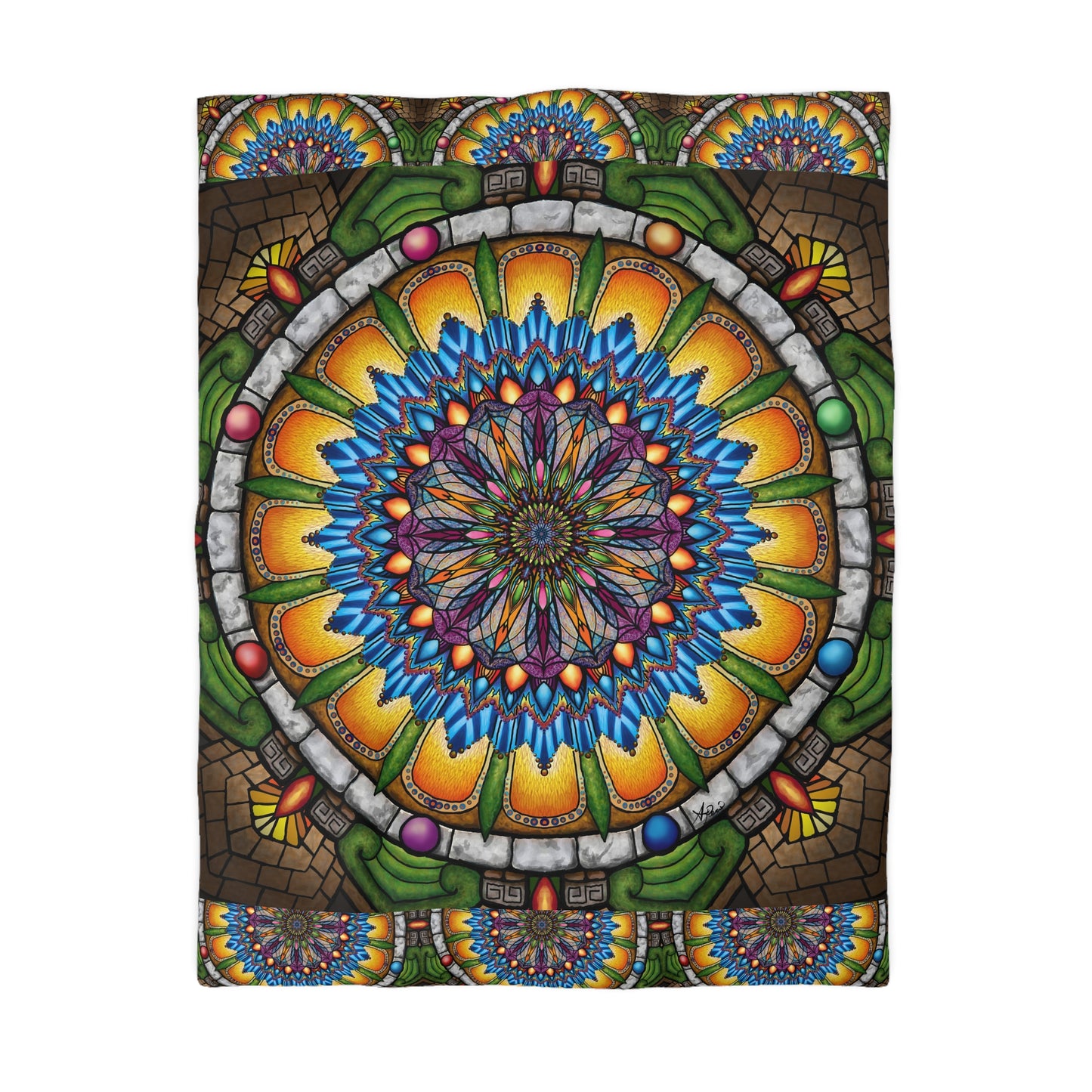 Pacio, Adam - Emerald Arrows Mandala - Microfiber Duvet Cover