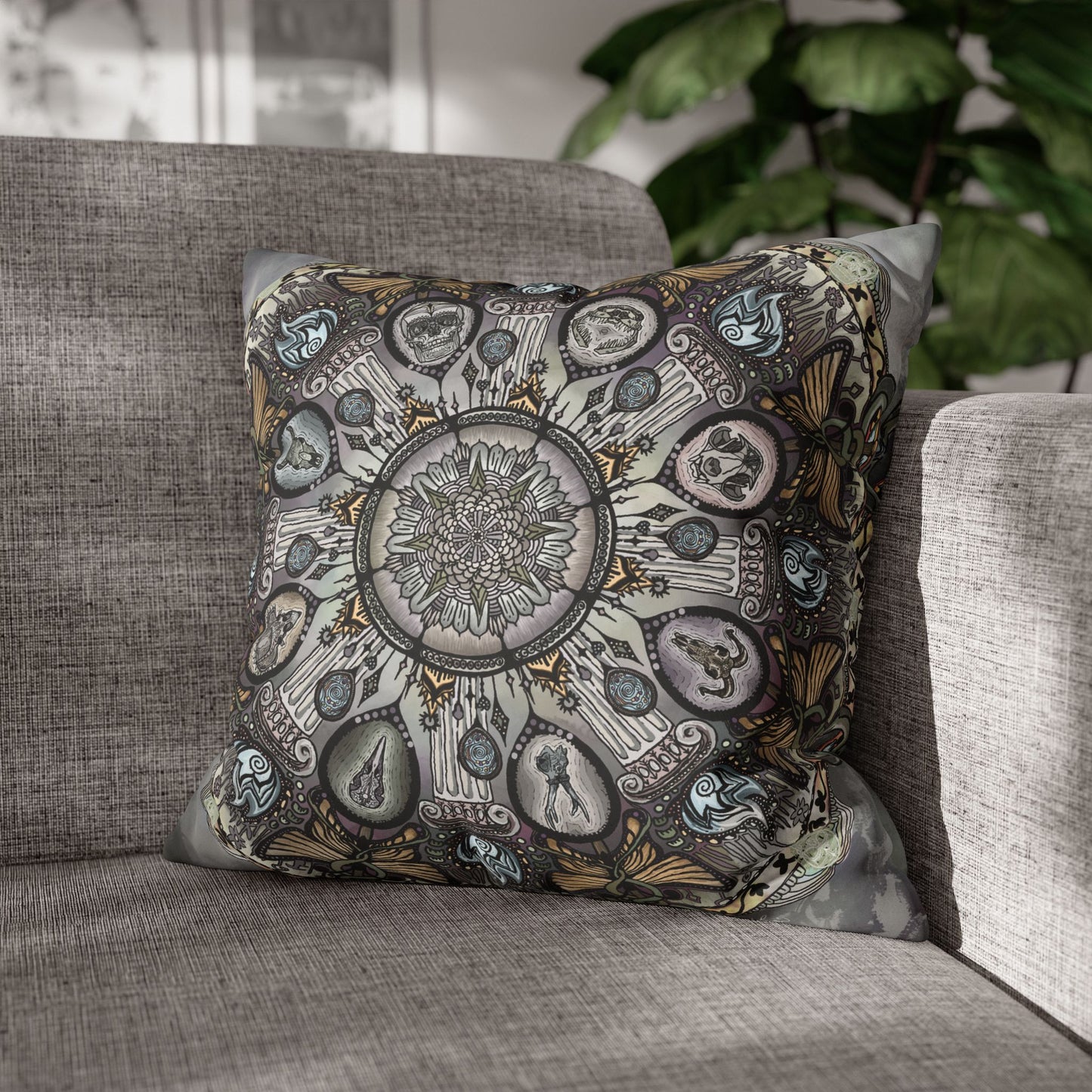 Pacio, Adam - Memento Mori Mandala - Suede Square Pillowcase