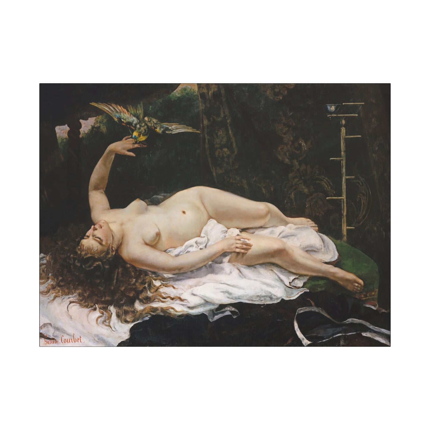 Courbet, Gustave - Woman with a Parrot (1866) - Canvas Block, unframed