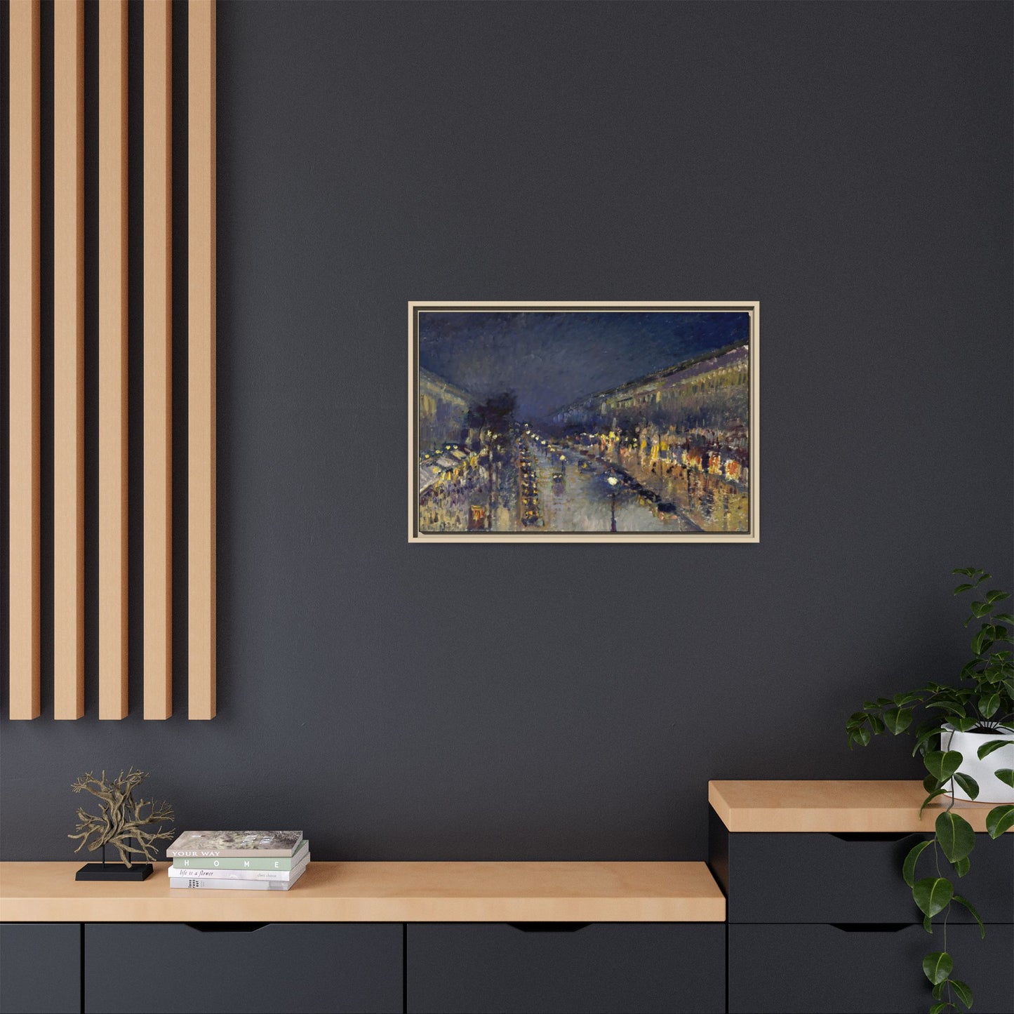 Pissarro, Camille - The Boulevard Montmartre At Night (1897) - Matte Canvas, Framed
