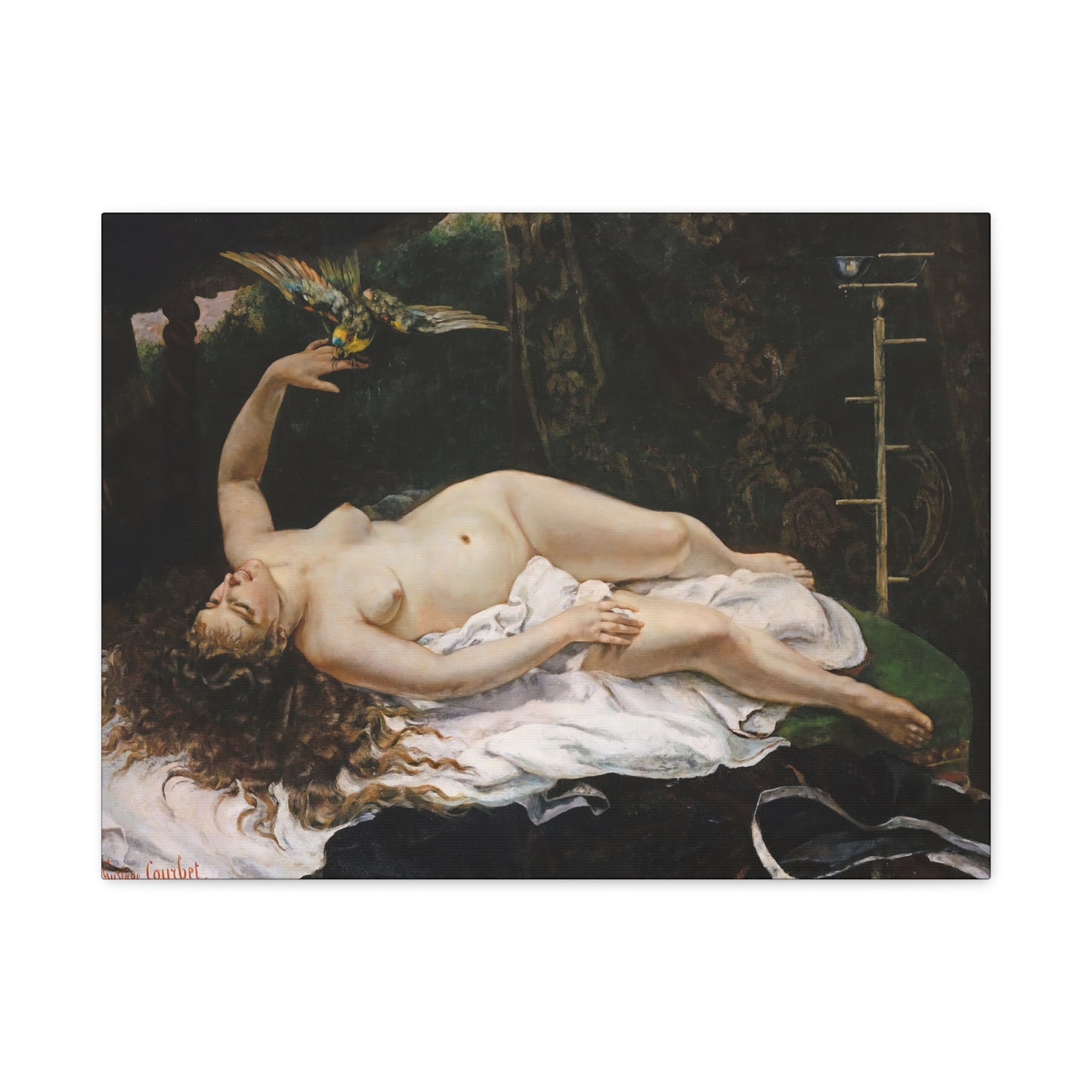 Courbet, Gustave - Woman with a Parrot (1866) - Canvas Block, unframed
