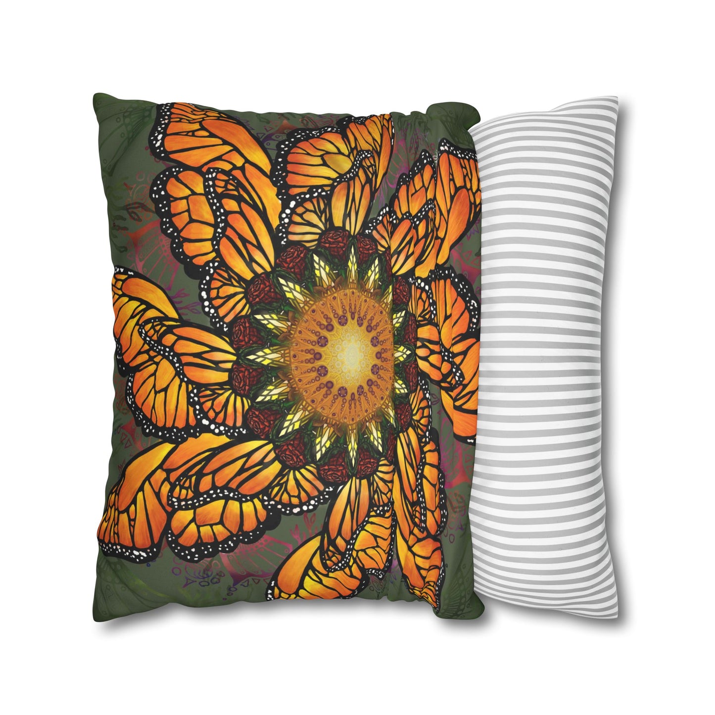 Monarch Butterfly Mandala - Faux Suede Square Pillowcase