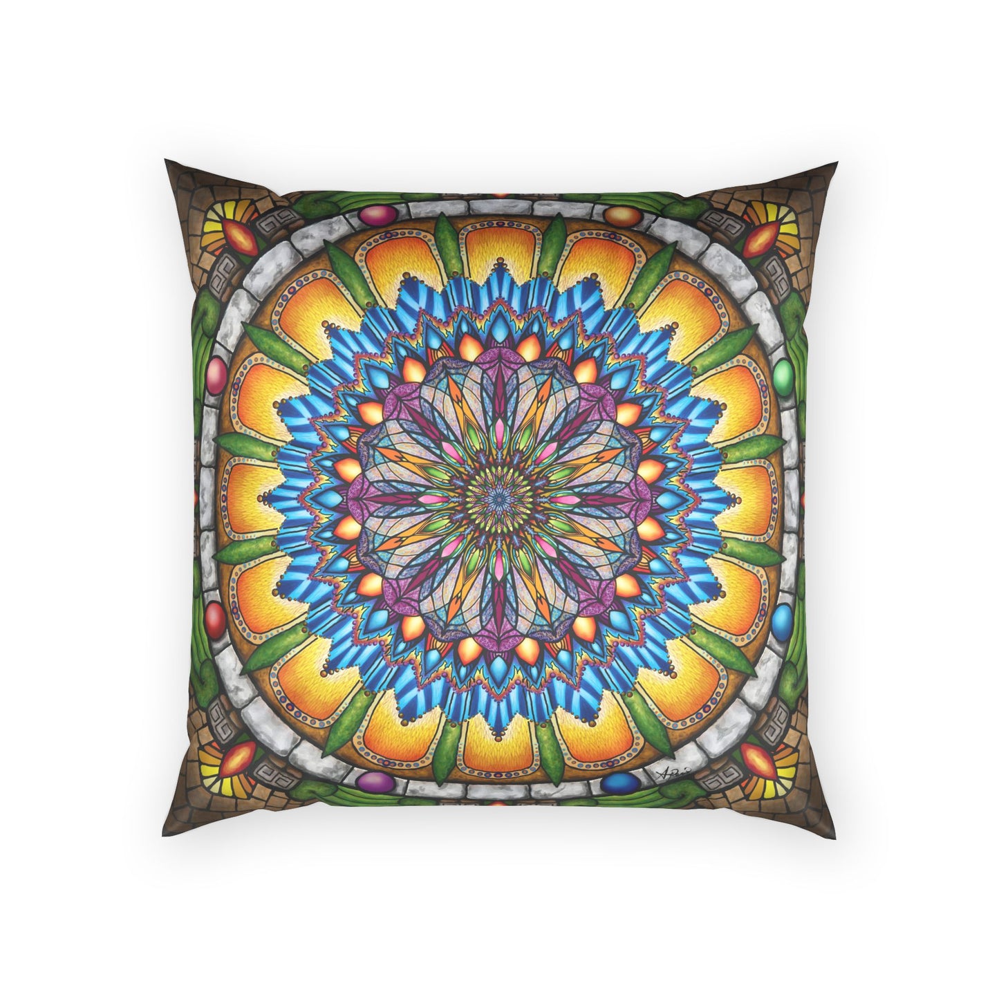 Pacio, Adam - Emerald Arrows Mandala - Poly Velvet Pillow