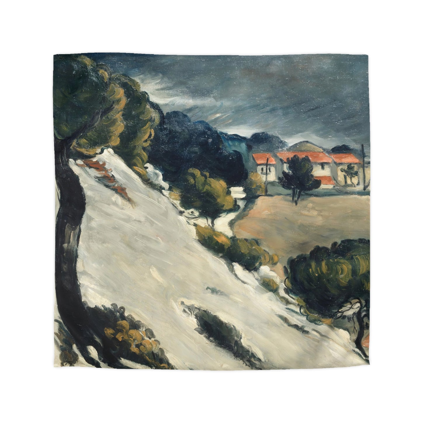 Cézanne, Paul - L’Estaque, Melting Snow (1870) - Microfiber Duvet Cover