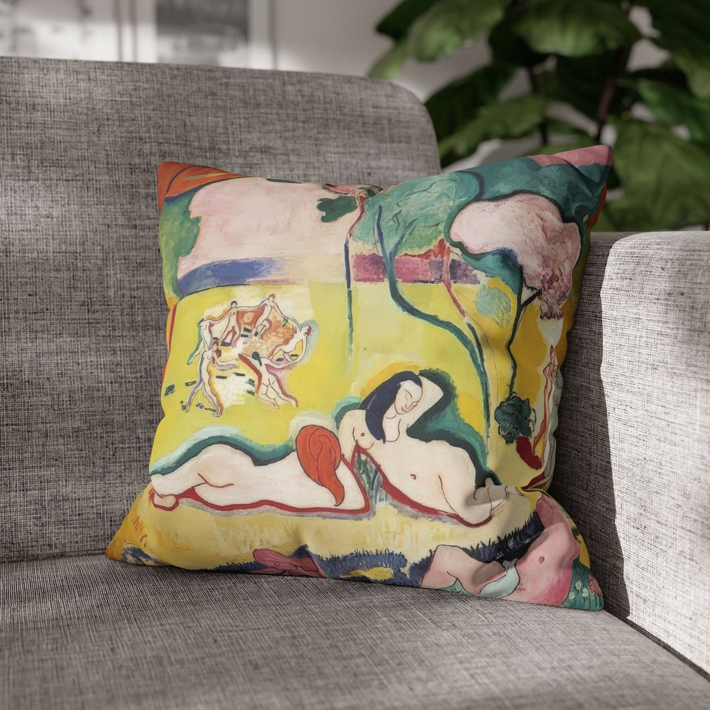 Matisse, Henri - The Joy of Life (1905) - Suede Square Pillowcase