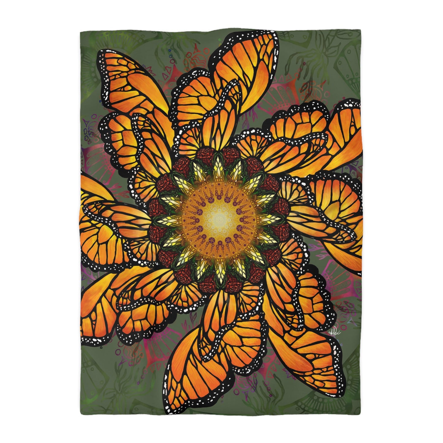 Pacio, Adam - Monarch Butterfly Mandala - Microfiber Duvet Cover