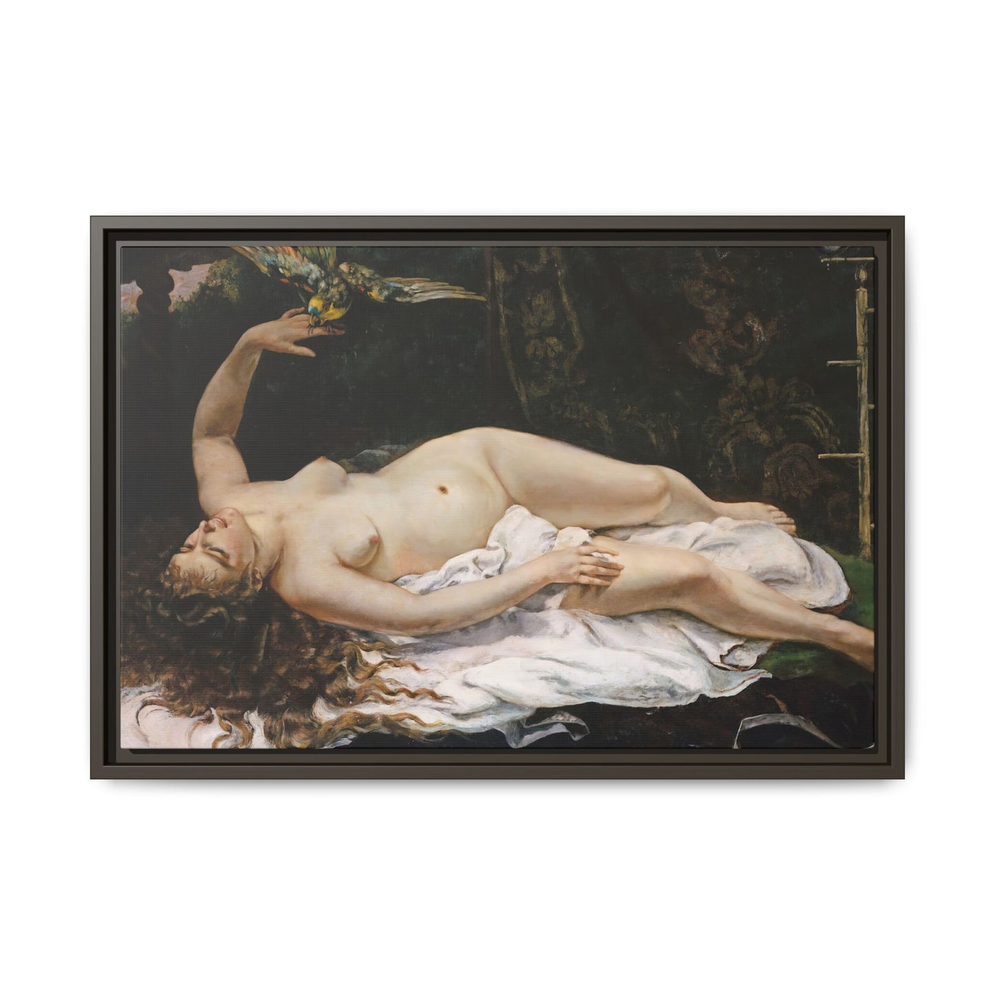 Courbet, Gustave - Woman with a Parrot (1866) - Matte Canvas, Framed