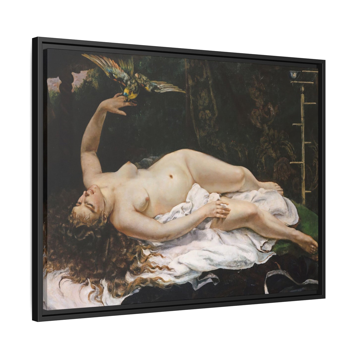 Courbet, Gustave - Woman with a Parrot (1866) - Matte Canvas, Framed