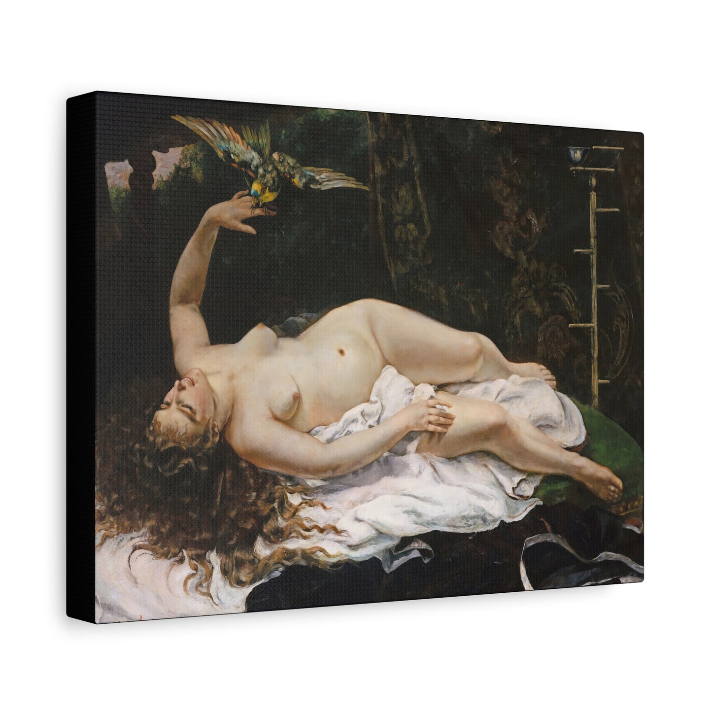 Courbet, Gustave - Woman with a Parrot (1866) - Canvas Block, unframed