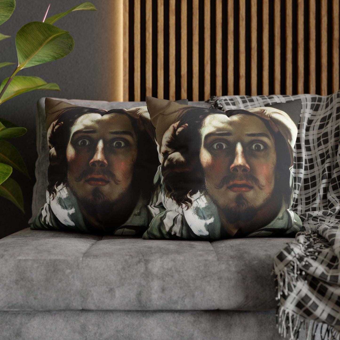 Courbet, Gustave - The Desperate Man (1843) - Suede Square Pillowcase