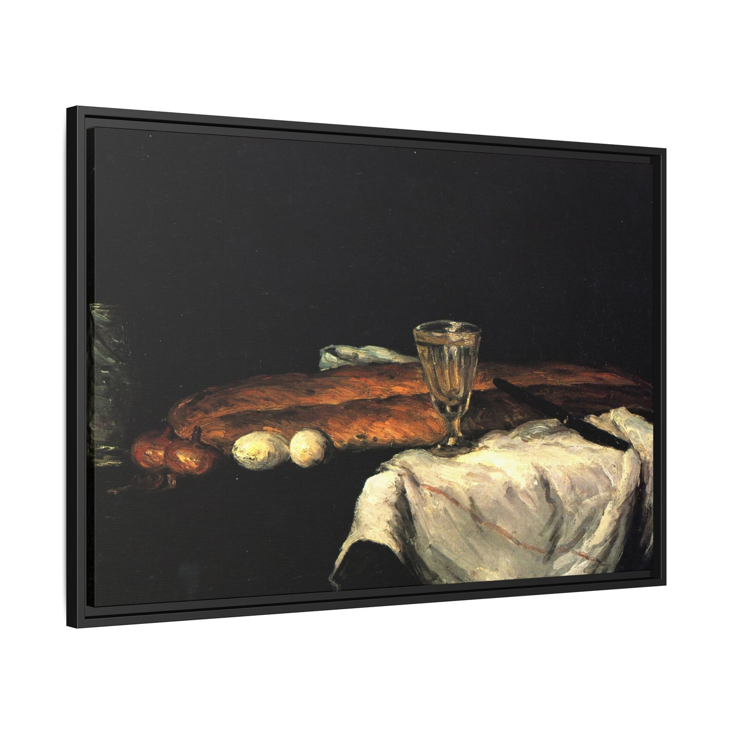 Cézanne, Paul - Still Life with Bread and Eggs (1865) - Matte Canvas, Framed