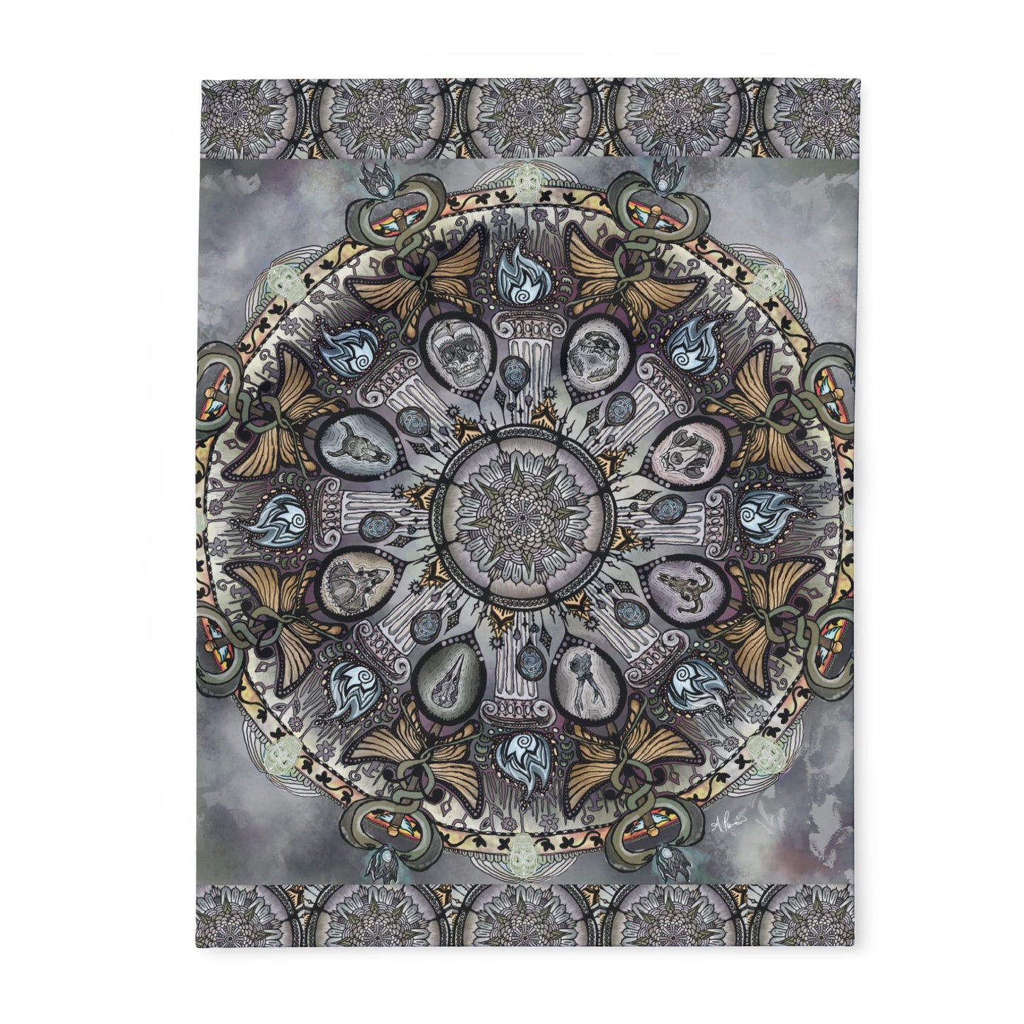 Memento Mori Mandala - Arctic Fleece Blanket