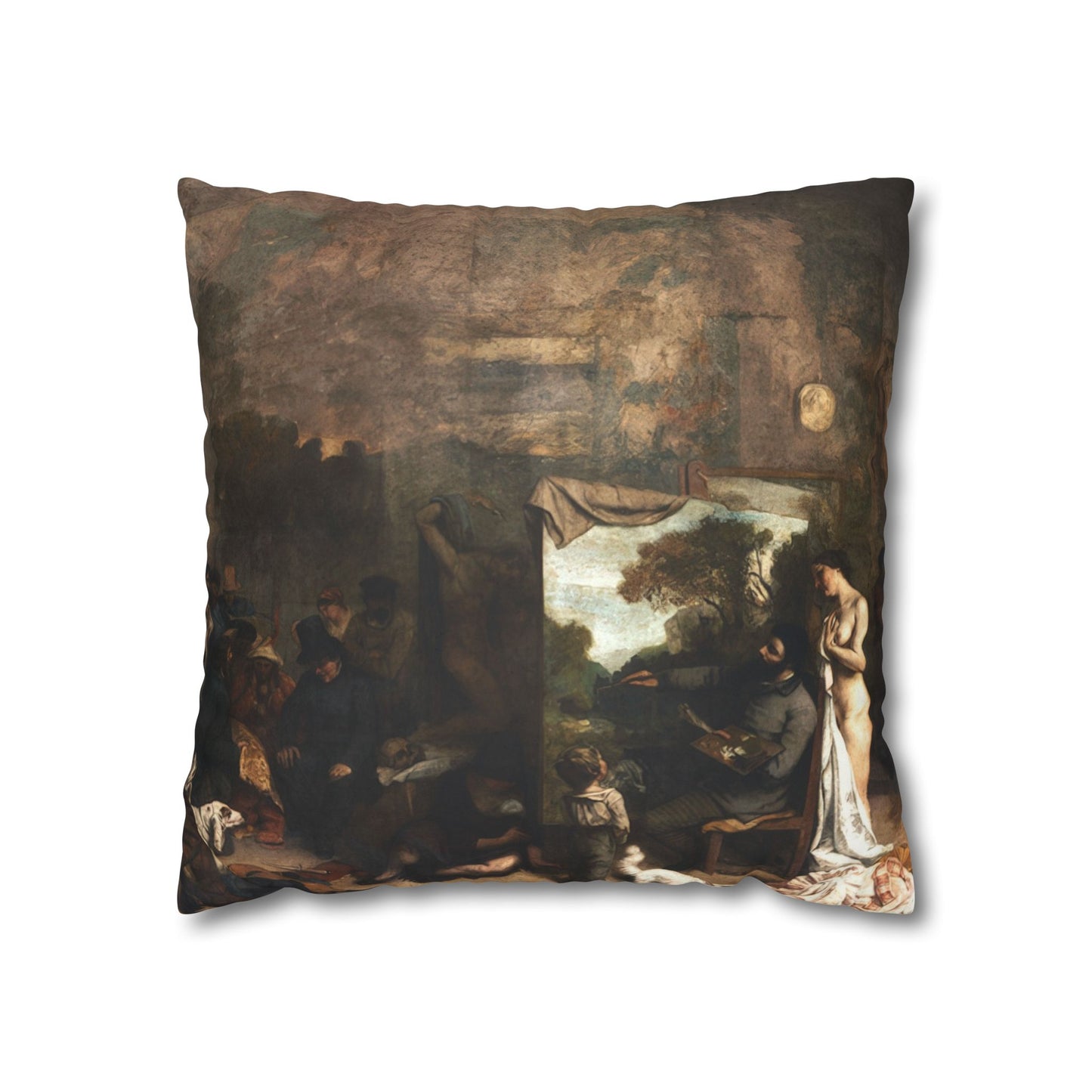 Courbet, Gustave - The Painter’s Studio (1855) - Suede Square Pillowcase