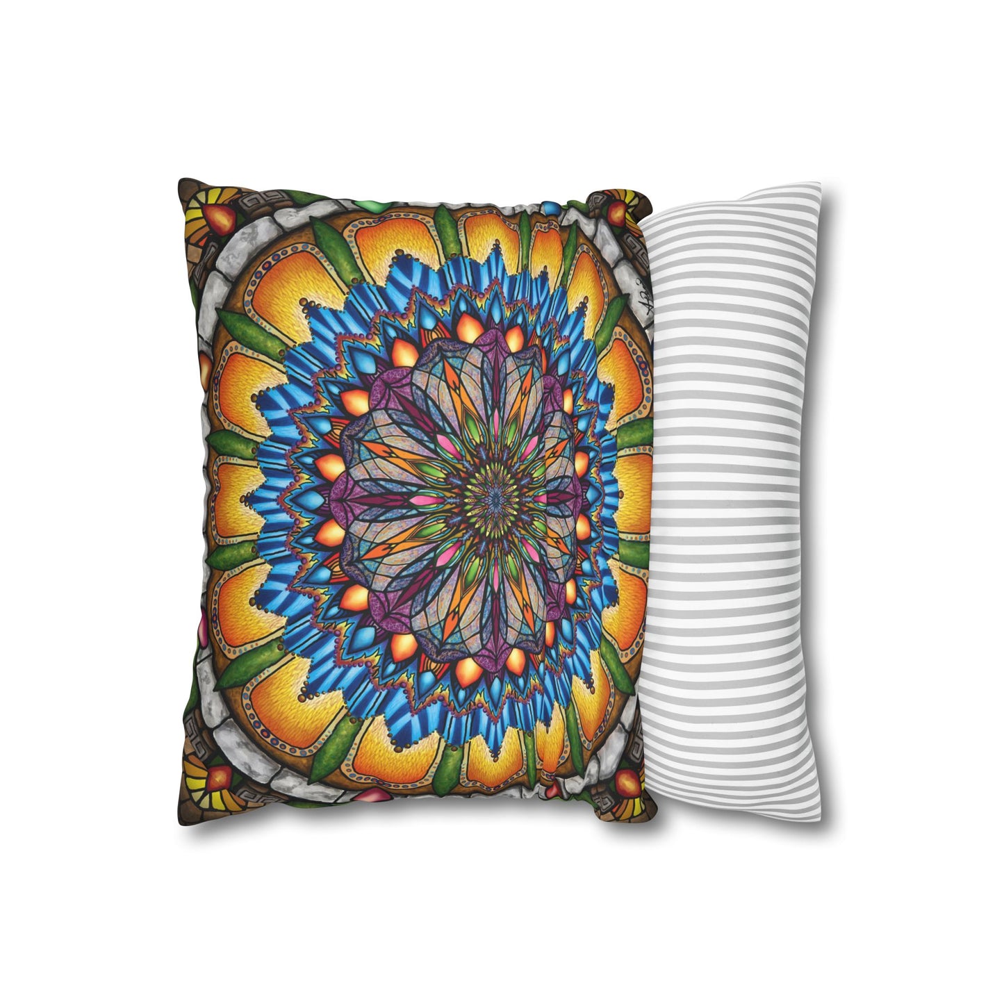 Pacio, Adam - Emerald Arrows Mandala - Suede Square Pillowcase